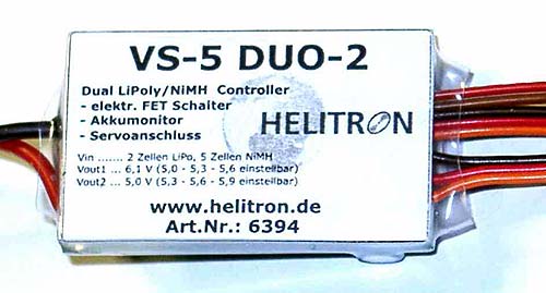 HTN-7394 - VS-5 DUO-2: Doppelter LiPoly Controller mit FET-Schalter Helitron HTN-7394 HTN-7394 - VS-5 DUO-2: Doppelter LiPoly Controller mit FET-Schalter Helitron HTN-7394