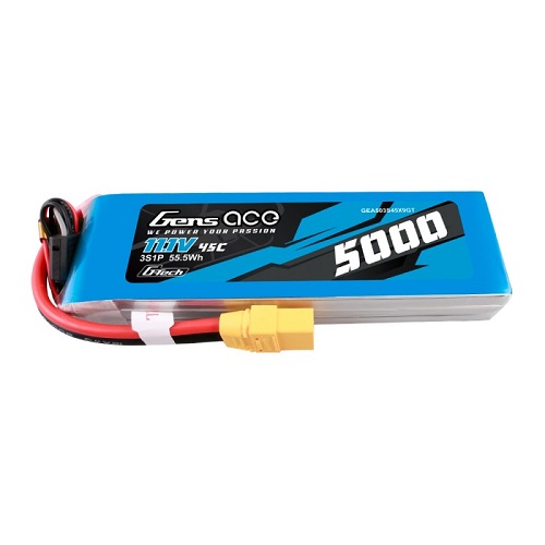 GEA503S45X9GT - Gens ace G-Tech 5000mAh 11.1V 45C 3S1P lipo battery with XT90 Plug GEA503S45X9GT