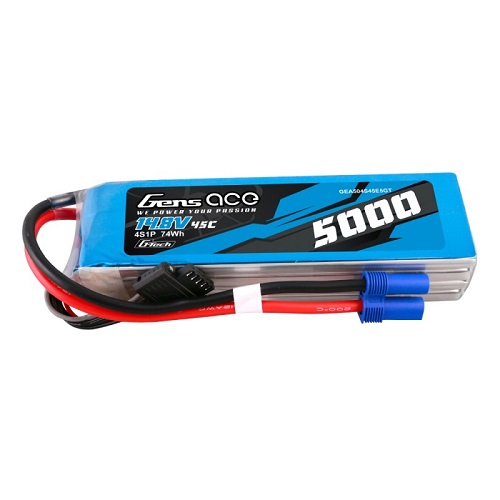 GEA504S45E5GT - Gens ace G-Tech 5000mAh 14.8V 45C 4S1P Heli Lipo Battery with EC5 Plug GEA504S45E5GT GEA504S45E5GT - Gens ace G-Tech 5000mAh 14.8V 45C 4S1P Heli Lipo Battery with EC5 Plug GEA504S45E5GT