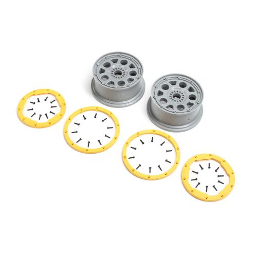 LOS45036 - Wheels. Silver. Yellow Beadlock (2): DBXL 2.0 LOSI LOS45036 LOS45036 - Wheels. Silver. Yellow Beadlock (2): DBXL 2.0 LOSI LOS45036