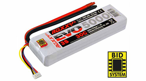 MPX-316637 - ROXXY EVO LiPo 3S 11.1V 5000mAh 30C inkl. BID-Chip Multiplex MPX-316637 MPX-316637 - ROXXY EVO LiPo 3S 11.1V 5000mAh 30C inkl. BID-Chip Multiplex MPX-316637