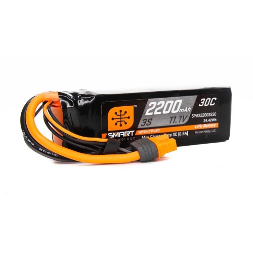 SPMX22003S30 - Spektrum Smart 11.1V 2200mAh 3S 30C LiPo Battery: IC3 SPMX22003S30