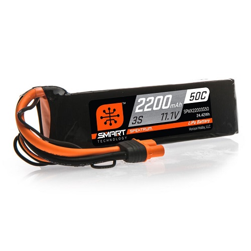 SPMX22003S50 - Spektrum 11.1V 2200mAh 3S 50C Smart LiPo Battery: IC3 SPMX22003S50