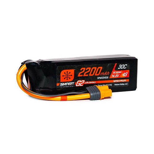 SPMX224S30 - Spektrum 14.8V 2200mAh 4S 30C Smart G2 LiPo Battery: IC3 SPMX224S30