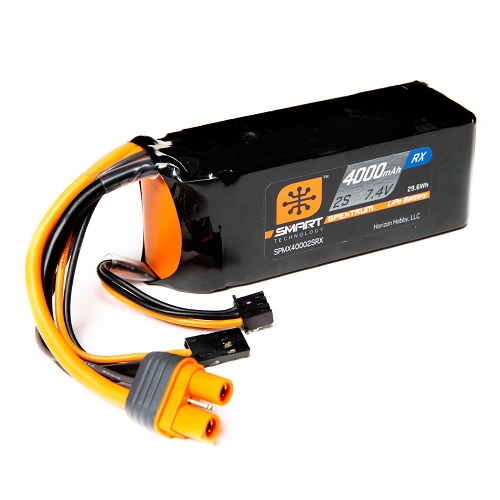 SPMX40002SRX - Spektrum 7.4V 4000mAh 2S 15C Smart LiPo Receiver Battery: Universal Receiver. IC3 SPMX40002SRX