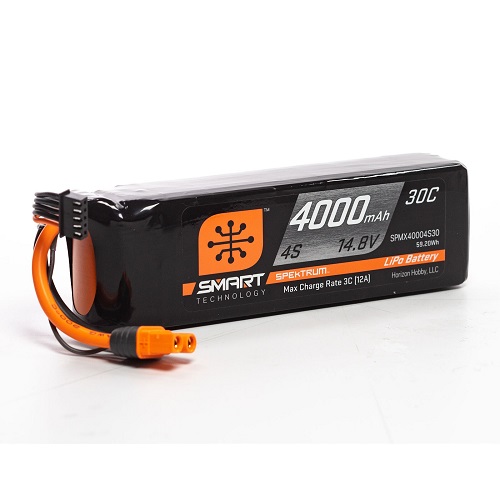 SPMX40004S30 - Spektrum 14.8V 4000mAh 4S 30C Smart LiPo Battery: IC3 SPMX40004S30