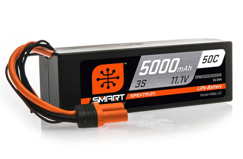 SPMX50003S50H5 - 11.1V 5000mAh 3S 50C Smart G2 Hardcase LiPo Battery: IC5 Spektrum SPMX50003S50H5