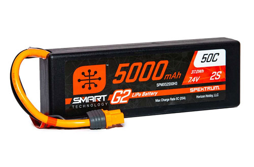 SPMX52S50H3 - 7.4V 5000mAh 2S 50C Smart LiPo G2 Hard Case: IC3 Spektrum SPMX52S50H3