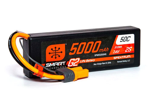SPMX52S50H5 - Smart G2 2S 7.4V 5000mAh 50C LiPo Hard Case IC5 Spektrum SPMX52S50H5 SPMX52S50H5 - Smart G2 2S 7.4V 5000mAh 50C LiPo Hard Case IC5 Spektrum SPMX52S50H5