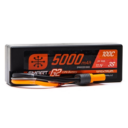 SPMX53S100H5 - Spektrum 11.1V 5000mAh 3S 100C Smart G2 Hardcase LiPo Battery: IC5 SPMX53S100H5