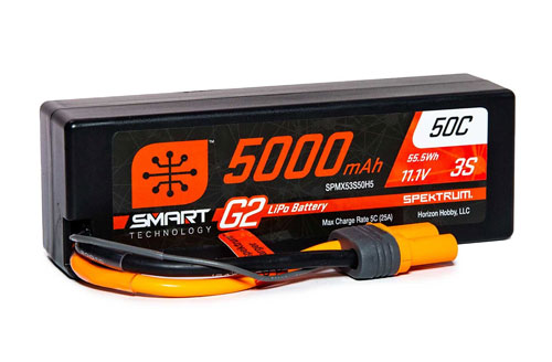 SPMX53S50H5 - 11.1V 5000mAh 3S 50C Smart G2 Hardcase LiPo Battery: IC5 Spektrum SPMX53S50H5