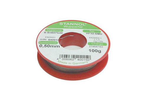 STAN640015 - Loetdraht S-Sn60Pb40 0.5mm HF32-SMD (100g) Stannol STAN640015 STAN640015 - Loetdraht S-Sn60Pb40 0.5mm HF32-SMD (100g) Stannol STAN640015