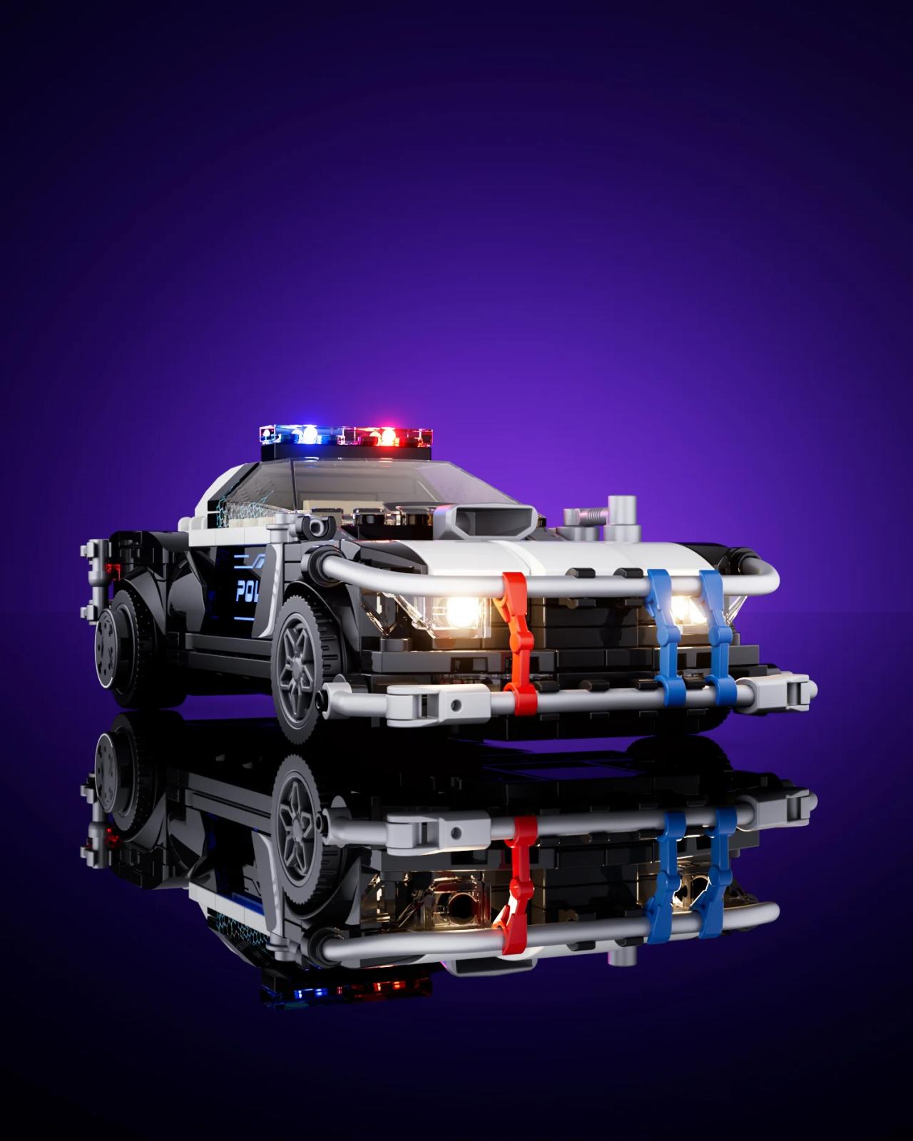 FUNWHOLE Auto Della Polizia Cyberpunk Con Luci - Set 372 Pezzi Mattoncini Da Costruzione Con Ufficiale - Giocattolo STEM Per Adulti E Ragazzi