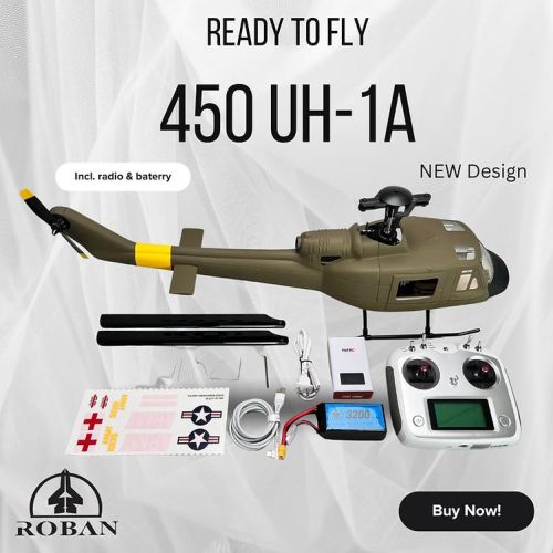 HSM-450-R-UH-GY - RotorScale 450 RTF UH-1A Huey Roban HSM-450-R-UH-GY