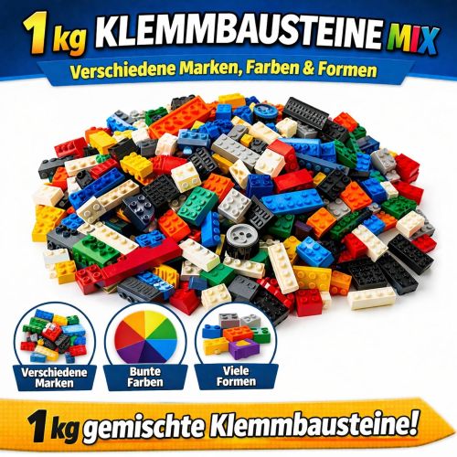 KBM10001 - 1 kg Klemmbausteine Mix &8211; verschiedene Farben & Formen freakware KBM10001