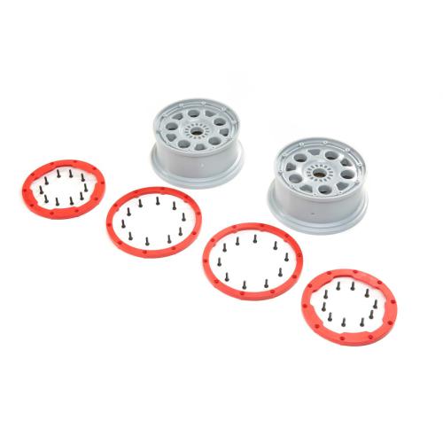 LOS45033 - 1_5 Front_Rear 4.75 Beadlock Wheels. 24mm Hex. Silver_Red (2): DBXL-E 2.0 LOSI LOS45033