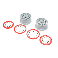 LOS45033 - 1_5 Front_Rear 4.75 Beadlock Wheels. 24mm Hex. Silver_Red (2): DBXL-E 2.0