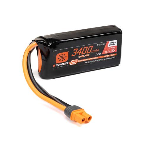 SPMX-1047 - 11.1V 3400mAh 3S 50C Smart G2 Trail Pro LiPo Battery: IC3 Spektrum SPMX-1047