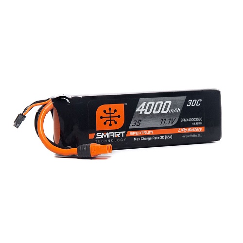 SPMX40003S30 - Spektrum 11.1V 4000mAh 3S 30C Smart LiPo Battery: IC3 SPMX40003S30