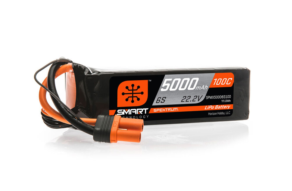 SPMX50006S100 - Spektrum Smart LiPo 22.2V 5000mAh 6S 100C IC5 SPMX50006S100